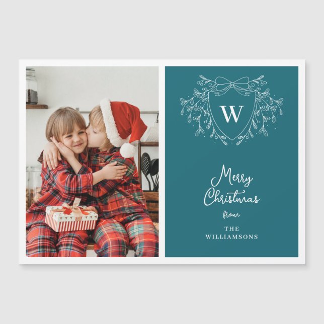 Classy blue & white crest photo magnetic card (Front)