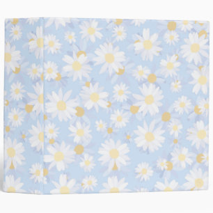 Classy Blue White Daisy Flowers 3 Ring Binder