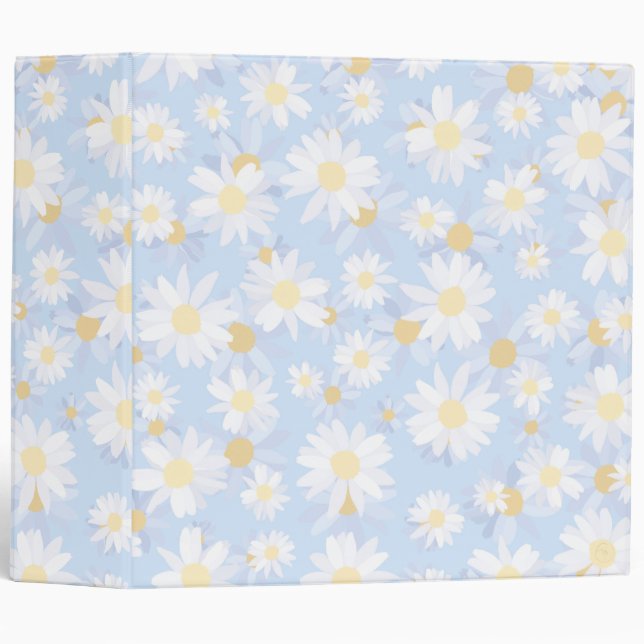 Classy Blue White Daisy Flowers 3 Ring Binder (Front/Spine)