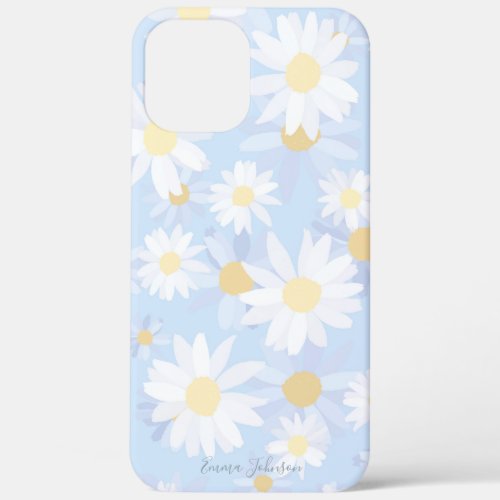 Classy Blue White Daisy Flowers iPhone 12 Pro Max Case