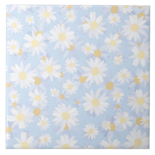 Classy Blue White Daisy Flowers Ceramic Tile