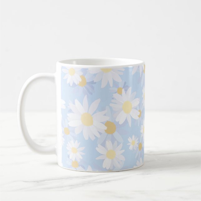 Classy Blue White Daisy Flowers Coffee Mug (Left)