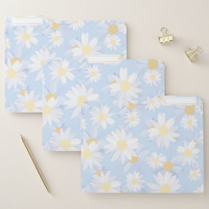 Classy Blue White Daisy Flowers File Folder