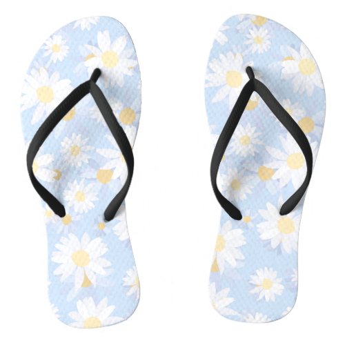 Classy Blue White Daisy Flowers Flip Flops