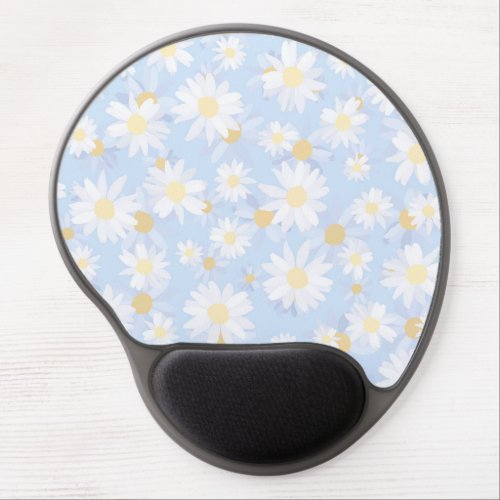 Classy Blue White Daisy Flowers Gel Mouse Pad