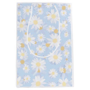 Classy Blue White Daisy Flowers Medium Gift Bag