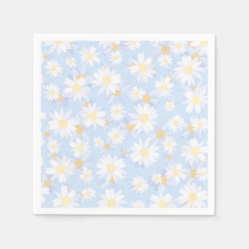 Classy Blue White Daisy Flowers Napkins