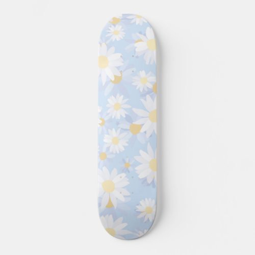 Classy Blue White Daisy Flowers Skateboard