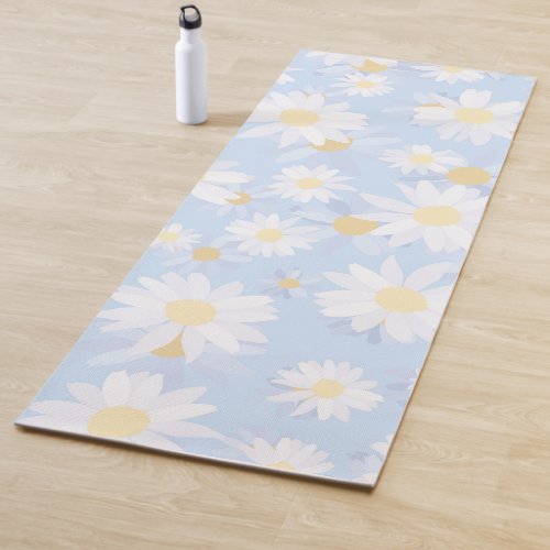 Classy Blue White Daisy Flowers Yoga Mat