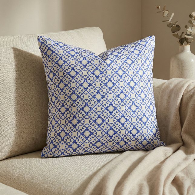 Classy Blue White Portuguese Azulejo Tile Damask Fabric (Creator Uploaded)