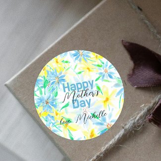 Classy Blue Yellow Watercolor Flowers Mother's Day