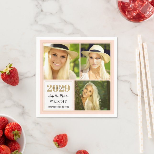 Classy Blush and Gold Personalized Graduation Napkins (Insitu)