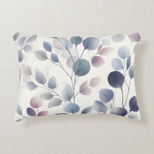Classy Blush & Blue Leaf Watercolor Botanical Art Accent Pillow