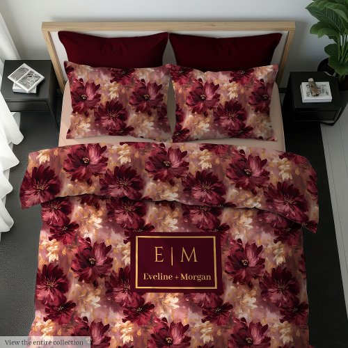 Classy Blush Burgundy Gold Boho Personalized Duvet