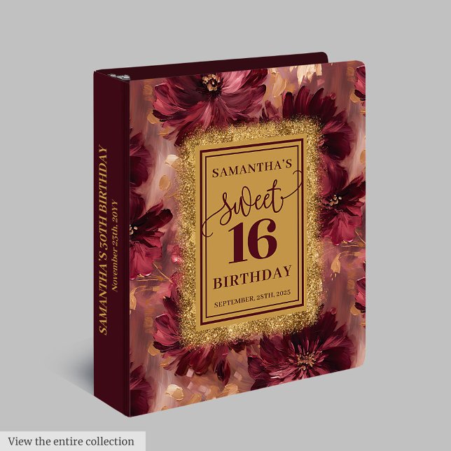 Classy Blush Burgundy Gold Sweet 16 Party Album 3 Ring Binder (Classy Blush Burgundy Gold Sweet 16 Party Album 3 ring binder)