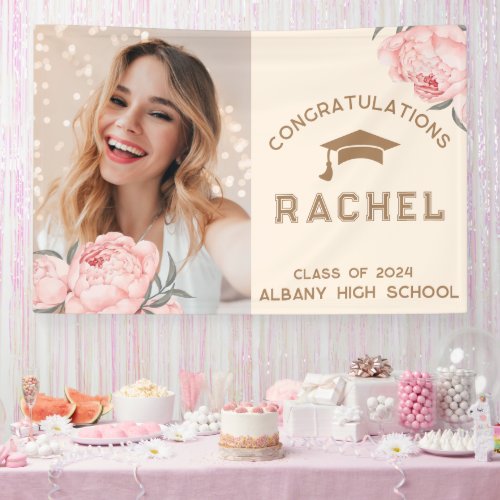 Classy Blush Floral Graduate Graduation Party Banner