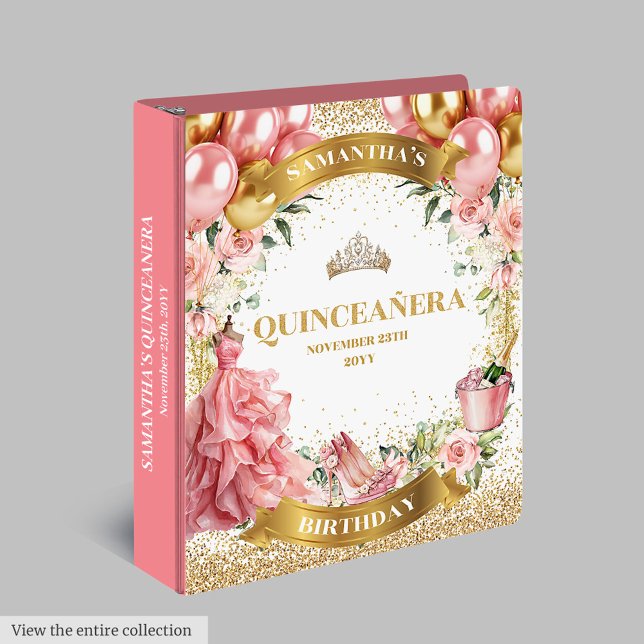 Classy Blush Gold Quinceañera Photo Album Binder (Classy Blush Gold Quinceañera Photo Album Binder)