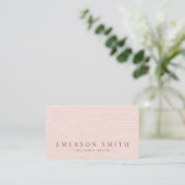 Classy blush pink faux linen trendy minimalist business card (Standing Front)