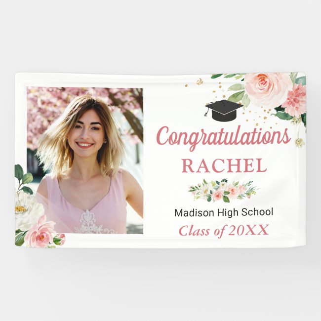 Classy Blush Pink Floral Graduate Graduation Party Banner