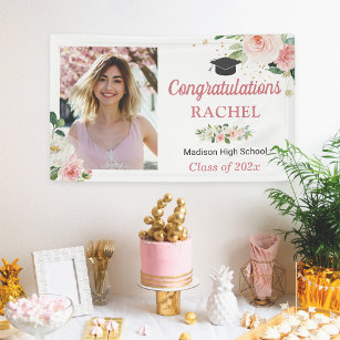 Classy Blush Pink Floral Graduate Graduation Party Banner