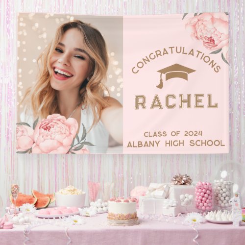 Classy Blush Pink Floral Graduate Graduation Party Banner