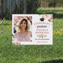 Classy Blush Pink Floral Graduate Graduation Photo Sign