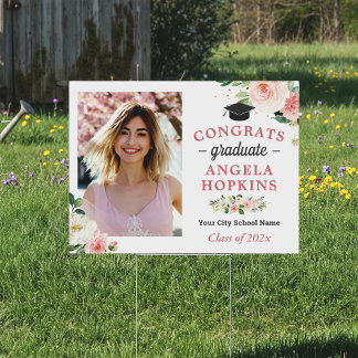 Classy Blush Pink Floral Graduate Graduation Photo Sign