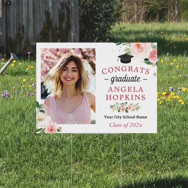 Classy Blush Pink Floral Graduate Graduation Photo Sign (Creator Uploaded)