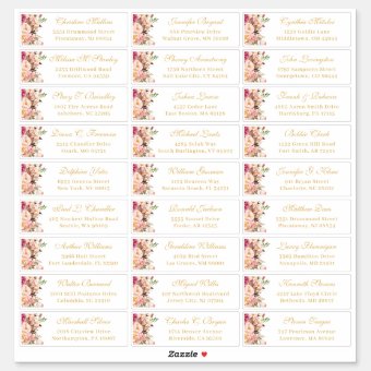 Classy Blush Pink Floral Wedding Guest Address Sticker | Zazzle