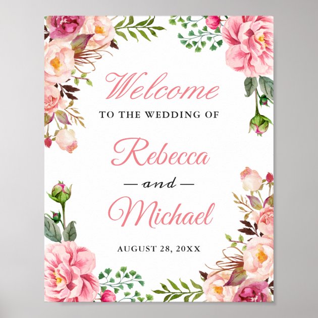 Classy Blush Pink Floral Wrap Wedding Welcome Sign