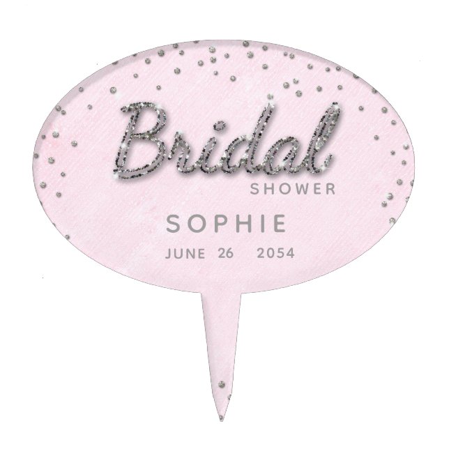 Classy Blush Pink Glitter Sparkle Bridal Shower Cake Topper (Front)