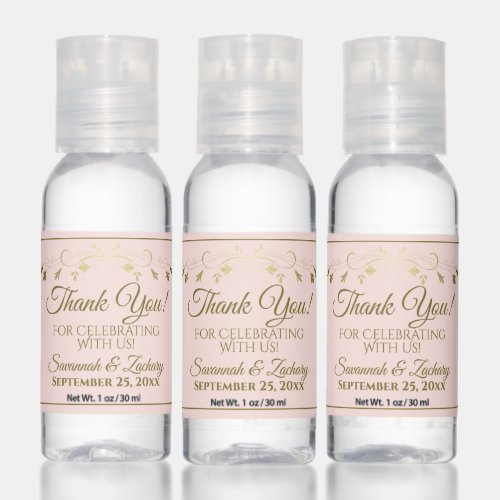 Classy Blush Pink  Gold Vintage Wedding Thank You Hand Sanitizer