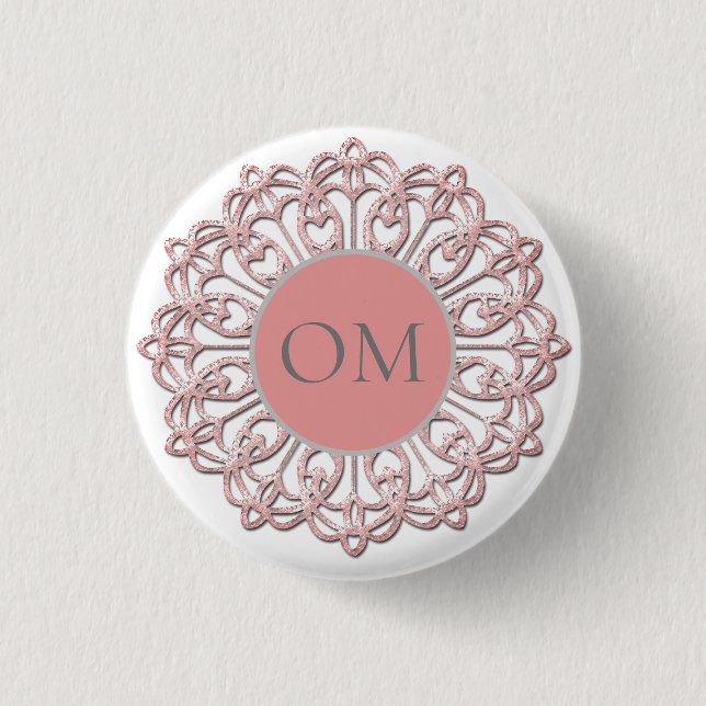 Classy  Blush Pink Mandala OM   Button (Front)