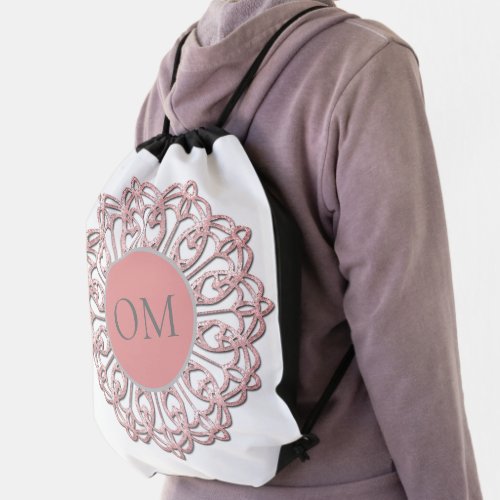 Classy Blush Pink Mandala OM  Drawstring Bag