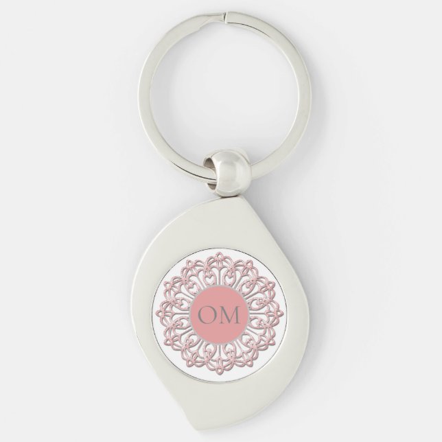 Classy  Blush Pink Mandala OM    Keychain (Front)