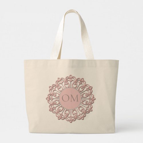 Classy  Blush Pink Mandala OM    Large Tote Bag