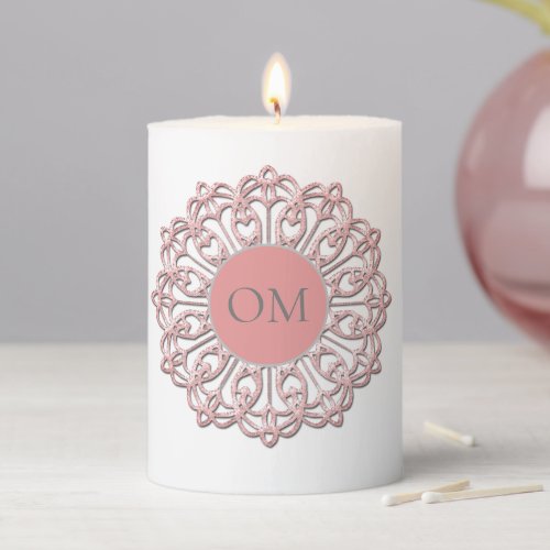 Classy  Blush Pink Mandala OM  Pillar Candle