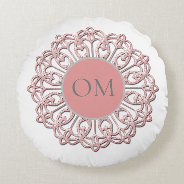 Classy Blush Pink Mandala OM  Round Pillow (Front)