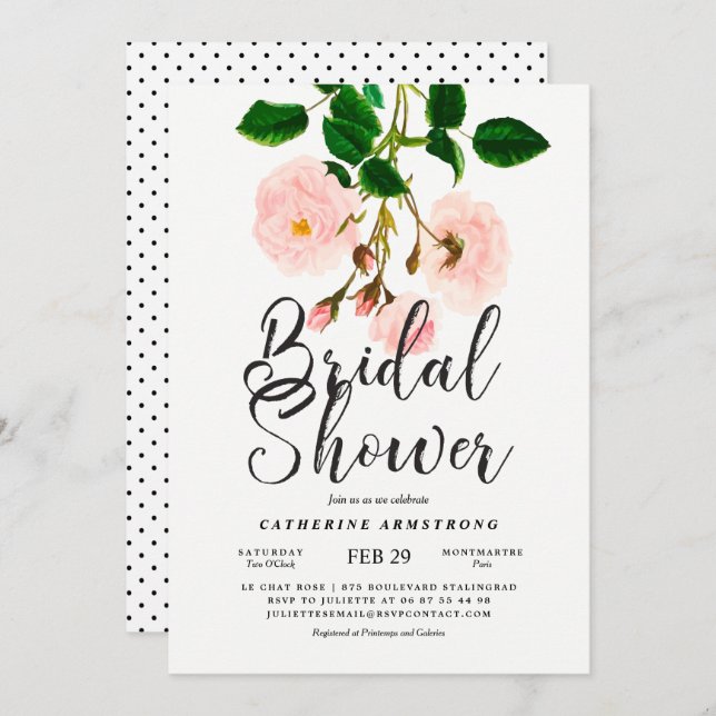 Classy Blush Roses Botanical Bridal Shower Invitation (Front/Back)