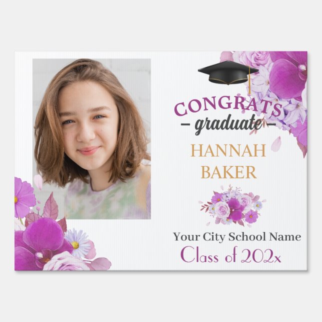 Classy Blush Violet Floral Graduate Sign (Front)