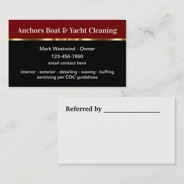 Classy Boat And Yacht Cleaning Business Cards (Front/Back)