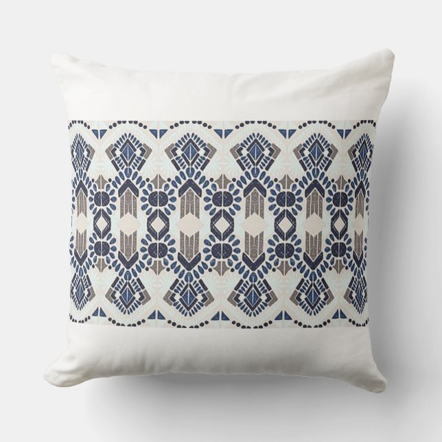 Classy Bohemian Style Navy and Beige Throw Pillow (Front)