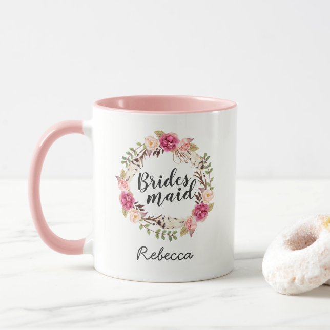 Classy Boho Floral Wreath Bridesmaid Favor Mug (With Donut)