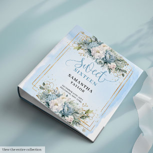 Classy Boho Pastel Blue White Floral Sweet Sixteen 3 Ring Binder