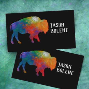Classy Bold Bison Art On Black Custom Business Card by annpowellart at Zazzle