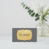 CLASSY bold chevron pattern gold foil panel black Business Card (Standing Front)