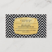 CLASSY bold chevron pattern gold foil panel black Business Card (Back)