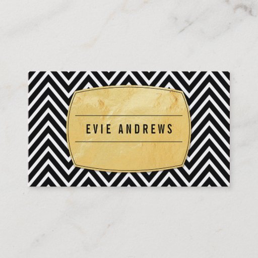 Customizable CLASSY bold chevron pattern gold foil panel black Business Cards