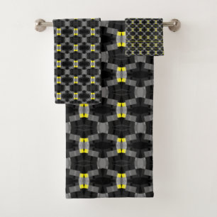 Classy Bold Grey Yellow Black Abstract Modern Chic Bath Towel Set