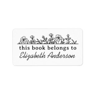 Classy Botanical Floral Script Library Bookplate